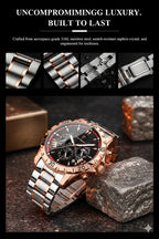 POEDAGAR Rose Gold Chronograph Watch For Men